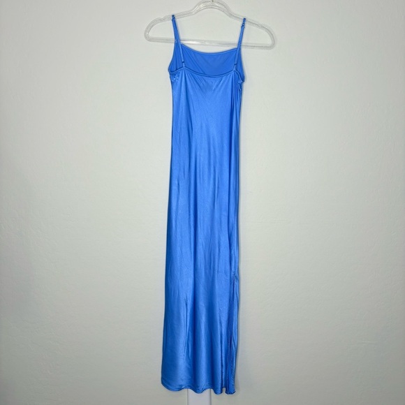 Pistola Mari Satin Midi Slip Dress Lagoon Blue Minimalist 90s Inspired Slit XS - Picture 8 of 9